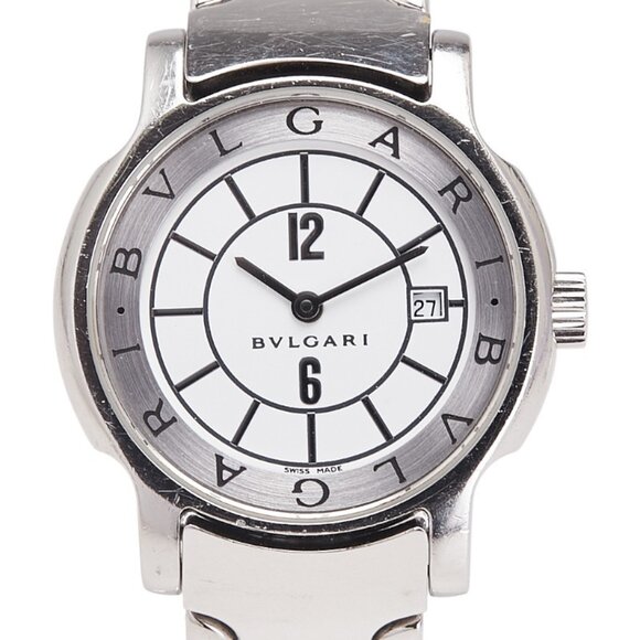Bvlgari Solotempo Date Watch ST29S Quartz White Dial Stainless Steel Women's ...